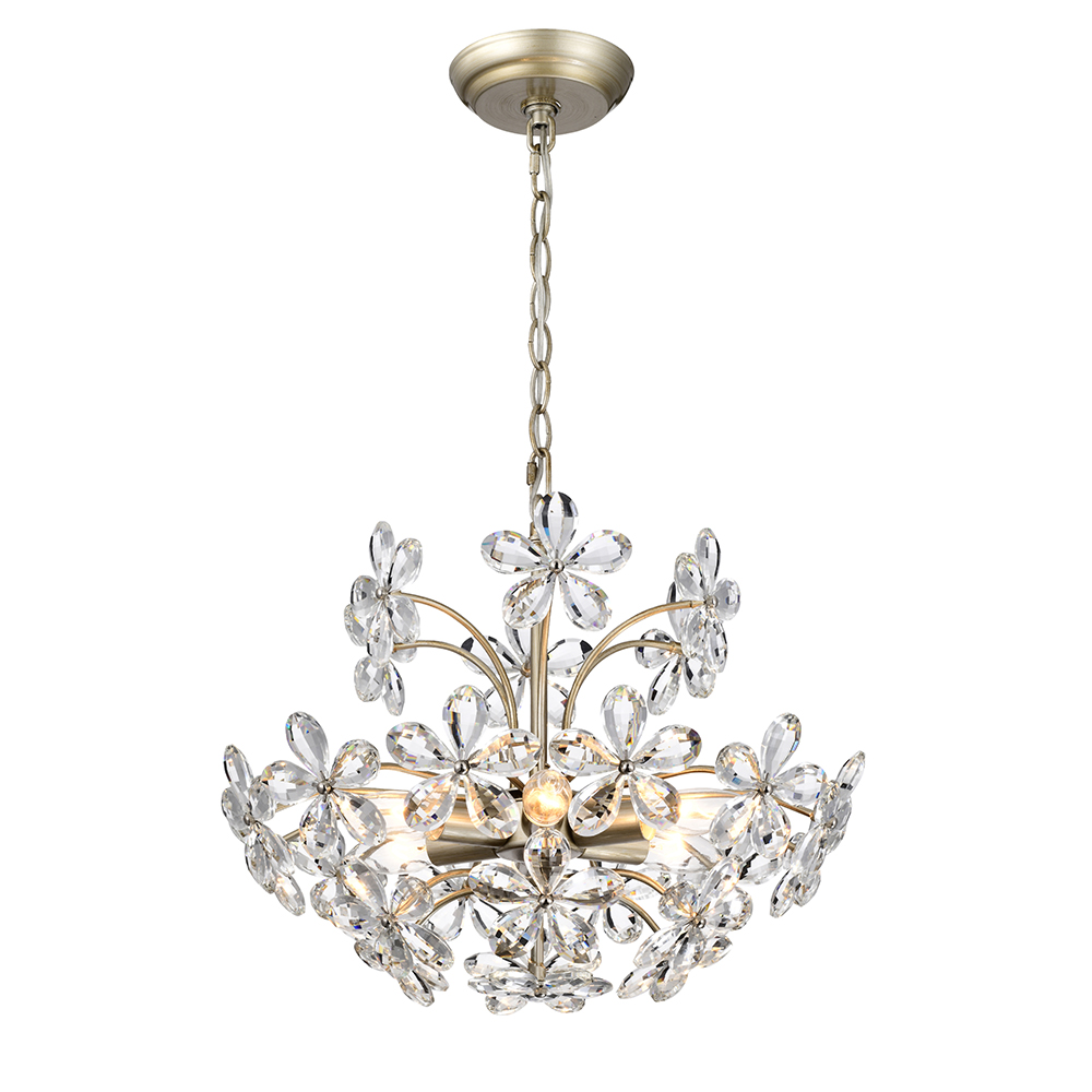 Rosa 6-Light Brushed Silver-ish Champagne Flower Crystal Chandelier FD-4981-KGS