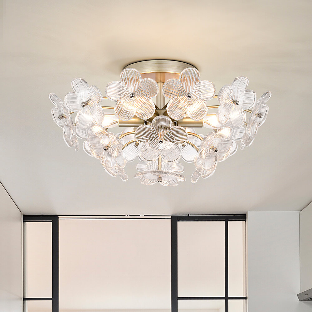 Rosa Modern 6-Light 17.7" Glam Clear Glass Flower Crystal Flush Mount - Brushed Silver-ish Champagne FD-5006-PLQG