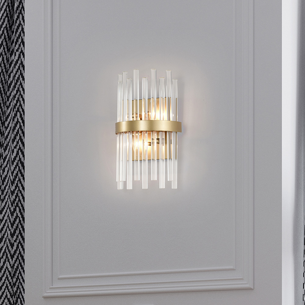 Casandra Glossy Bronze 2-Light Crystal Glass Bar Wall Sconce FD-5060-CWC