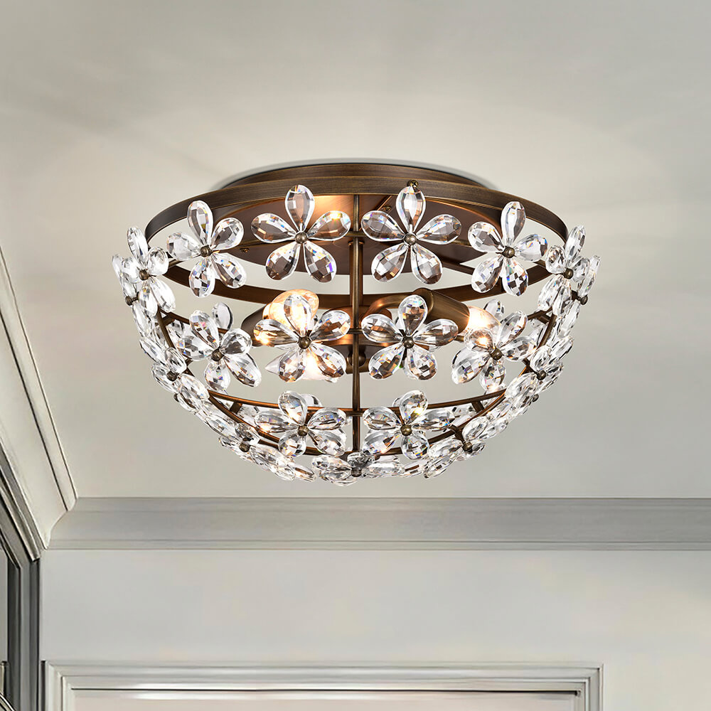 Rosa 3-Light Glam Daisy Flower Crystal Blossom Flush Mount - Bronze FD-5432-RJDE
