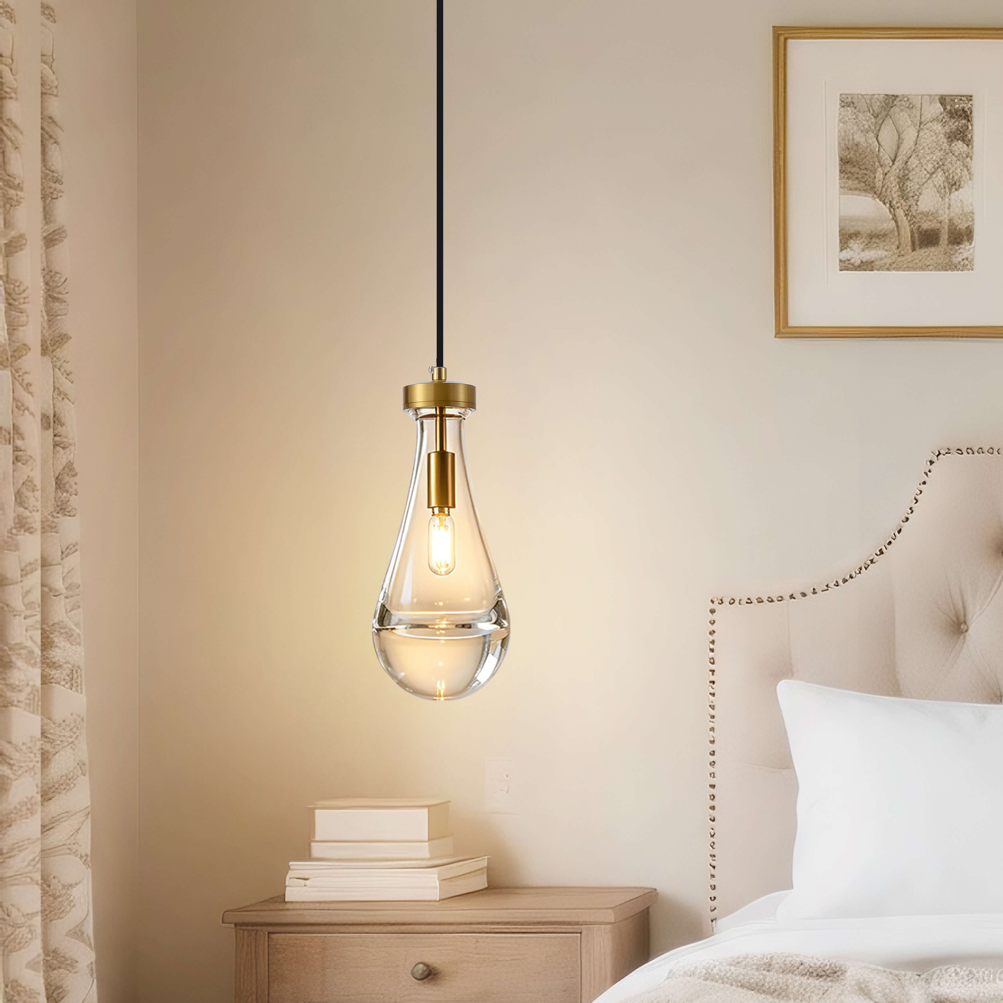 Nora 1 Light 5" Brushed Shiny Brass Clear Raindrop Glass Shade Pendant Chandelier FD-5440-XALW