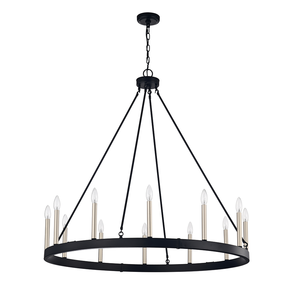 Eva 12-light Antique Black and Light Brass Finish Wheel Chandelier