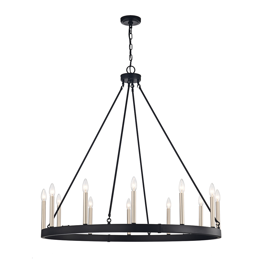 Eva 12-light Antique Black and Light Brass Finish Wheel Chandelier