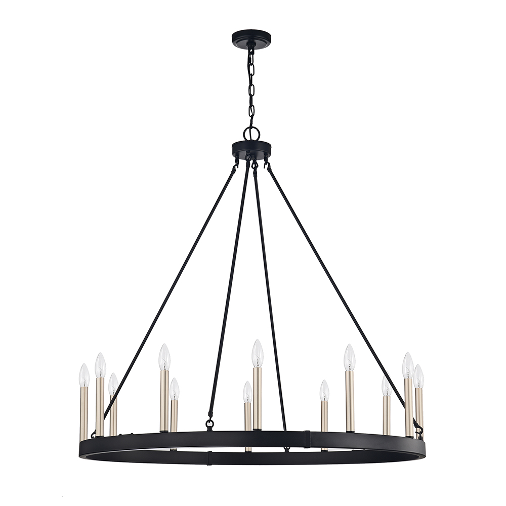 Eva 12-light Antique Black and Light Brass Finish Wheel Chandelier