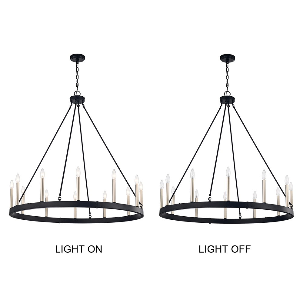 Eva 12-light Antique Black and Light Brass Finish Wheel Chandelier