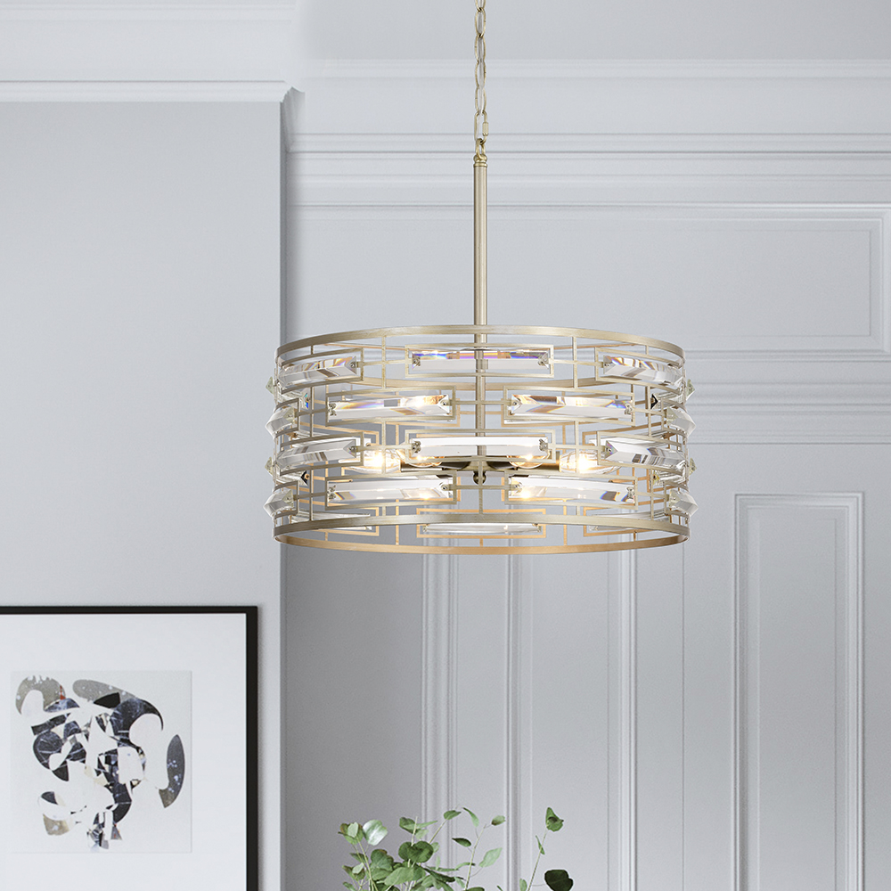 Anita Drum Shade Chandelier with Clear Glass Prism FD-5819-XVJ