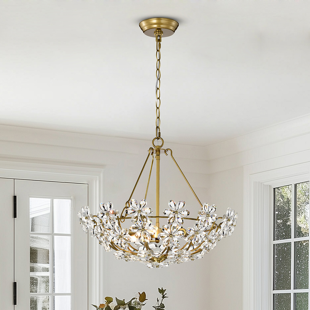 Rosa Glam 3-Light Daisy Crystal Glass Flower Chandelier FD-6104-YEK
