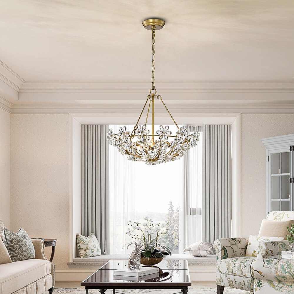 Rosa Glam 3-Light Daisy Crystal Glass Flower Chandelier FD-6104-YEK