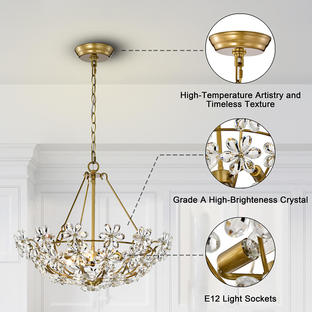 Rosa Glam 3-Light Daisy Crystal Glass Flower Chandelier FD-6104-YEK