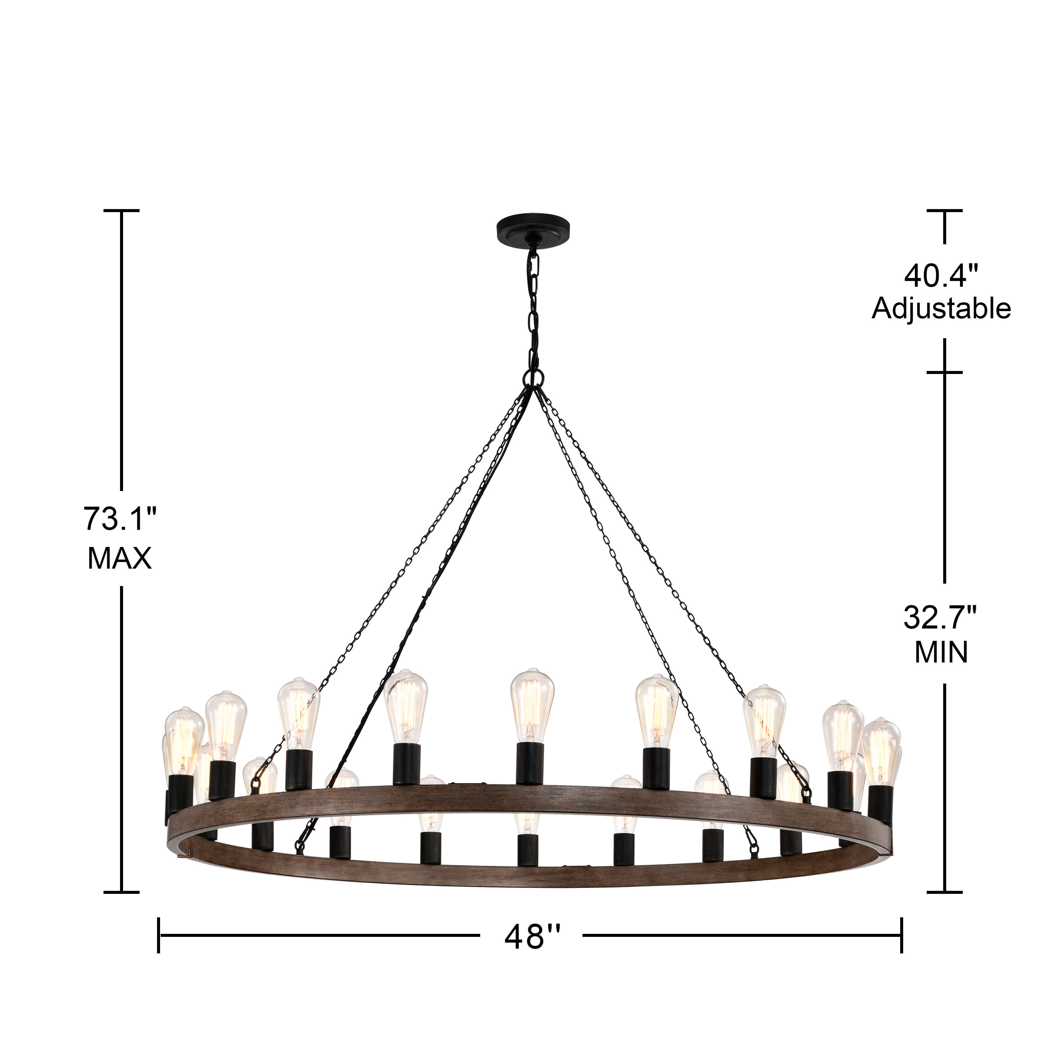 Eva 20-light Antique Black and Faux Wood Metal Round Chandelier FD-6507-QLV