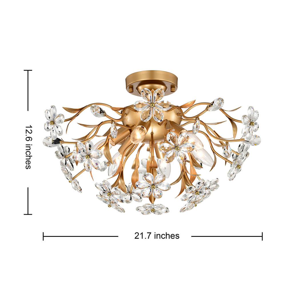 Silvia Glossy Bronze 6-Light Daisy Flower Crystal Glass Flush Mount FD-6629-BVQ