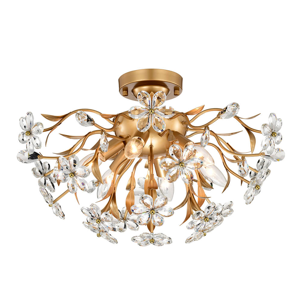 Silvia Glossy Bronze 6-Light Daisy Flower Crystal Glass Flush Mount FD-6629-BVQ