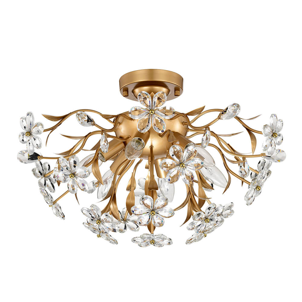 Silvia Glossy Bronze 6-Light Daisy Flower Crystal Glass Flush Mount FD-6629-BVQ