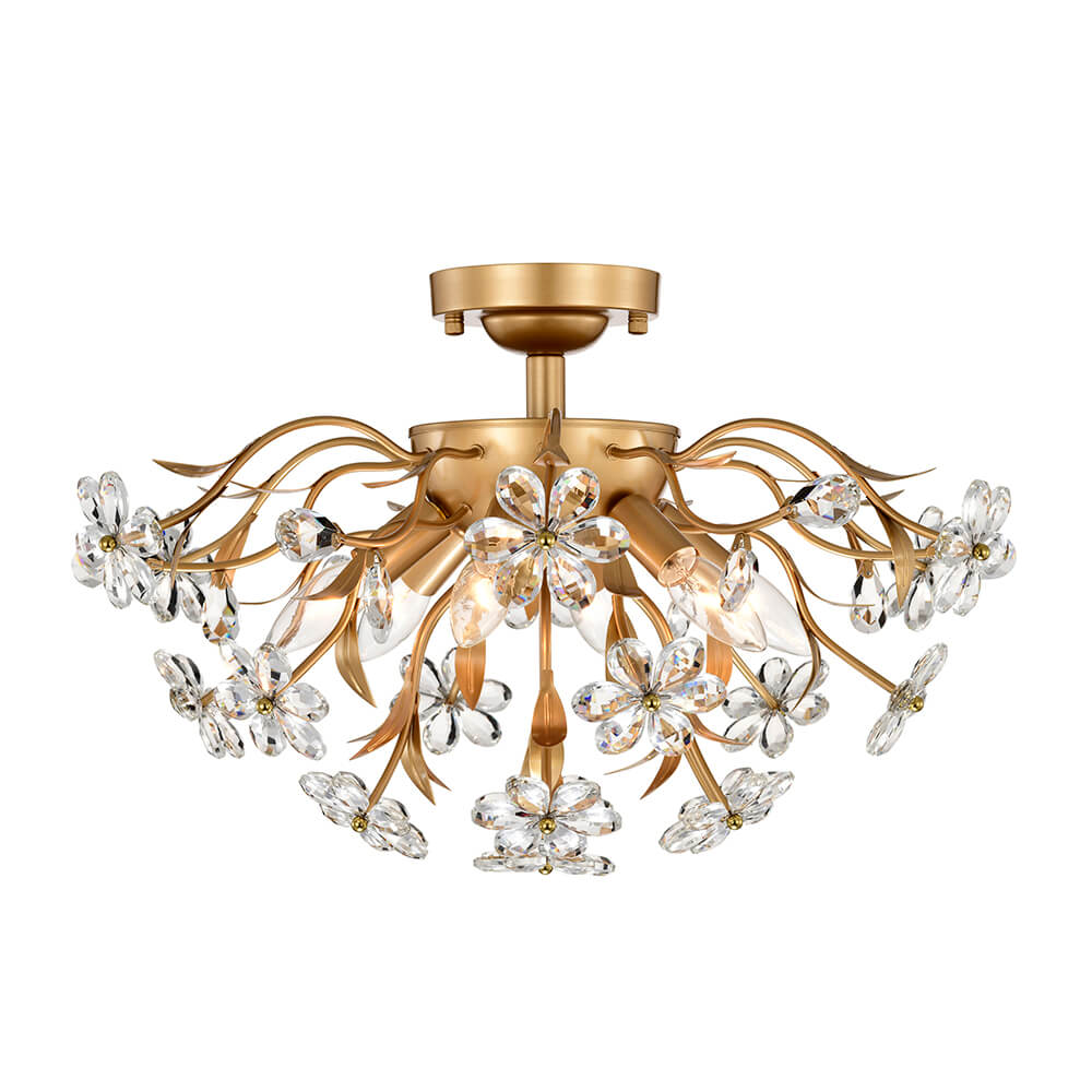 Silvia Glossy Bronze 6-Light Daisy Flower Crystal Glass Flush Mount FD-6629-BVQ