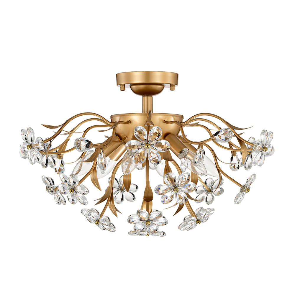 Silvia Glossy Bronze 6-Light Daisy Flower Crystal Glass Flush Mount FD-6629-BVQ