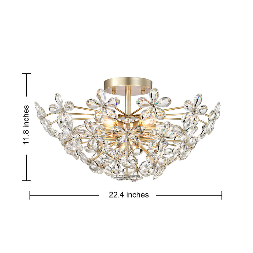 Rosa 6-Light Brushed Silver-ish Champagne Daisy Flower Crystal Large Size Flush Mount FD-6651-DSP