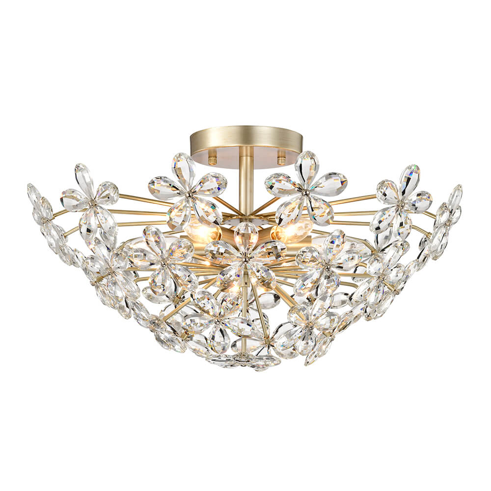 Rosa 6-Light Brushed Silver-ish Champagne Daisy Flower Crystal Large Size Flush Mount FD-6651-DSP