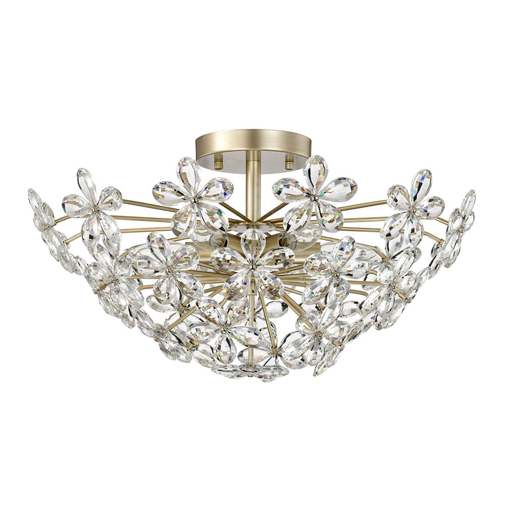 Rosa 6-Light Brushed Silver-ish Champagne Daisy Flower Crystal Large Size Flush Mount FD-6651-DSP