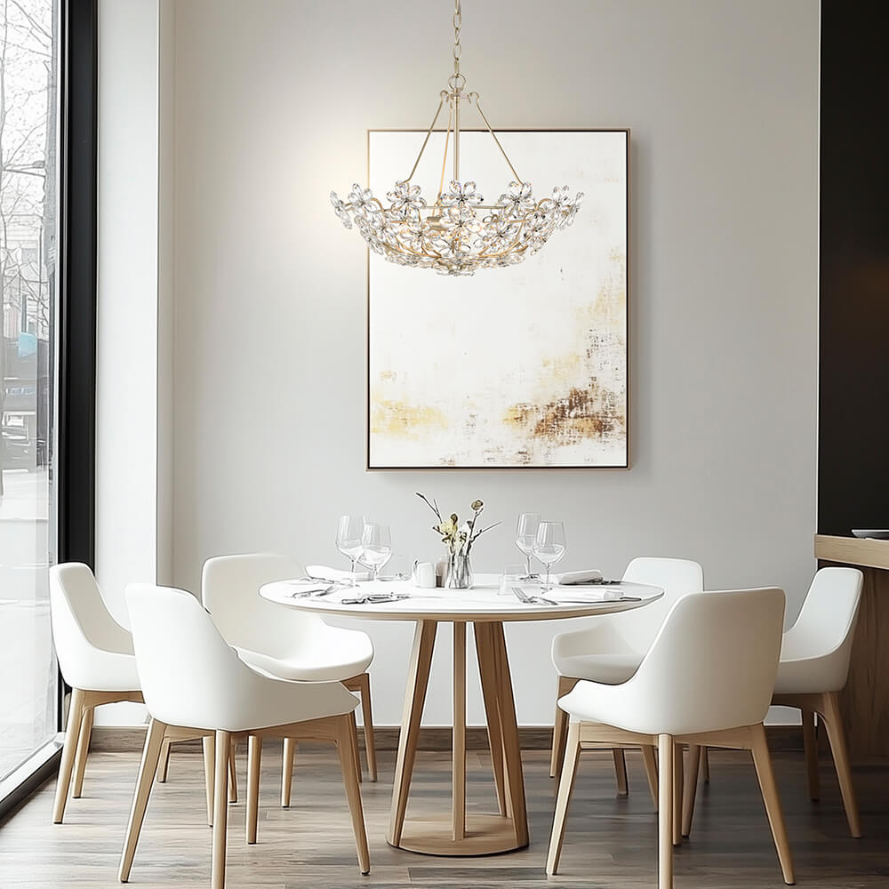 Rosa Glam 3-Light Brushed Silver-ish Champagne Daisy Crystal Glass Flower Chandelier FD-6808-JKB