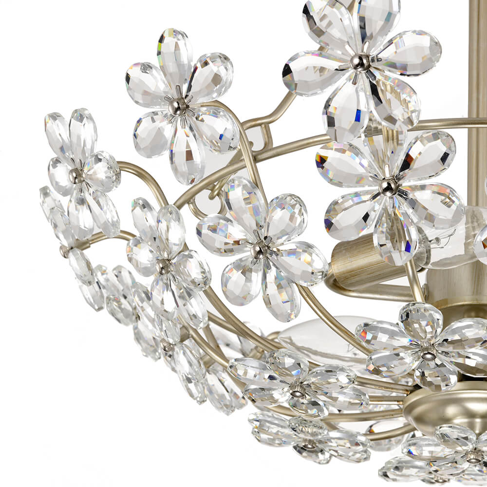 Rosa Glam 3-Light Brushed Silver-ish Champagne Daisy Crystal Glass Flower Chandelier FD-6808-JKB
