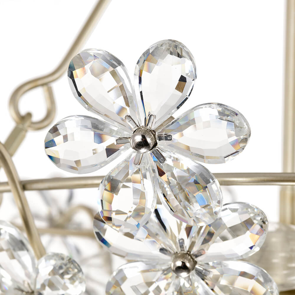Rosa Glam 3-Light Brushed Silver-ish Champagne Daisy Crystal Glass Flower Chandelier FD-6808-JKB