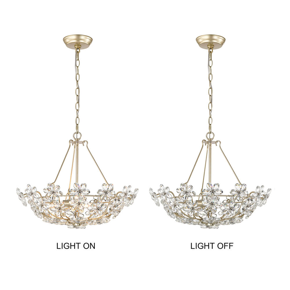 Rosa Glam 3-Light Brushed Silver-ish Champagne Daisy Crystal Glass Flower Chandelier FD-6808-JKB