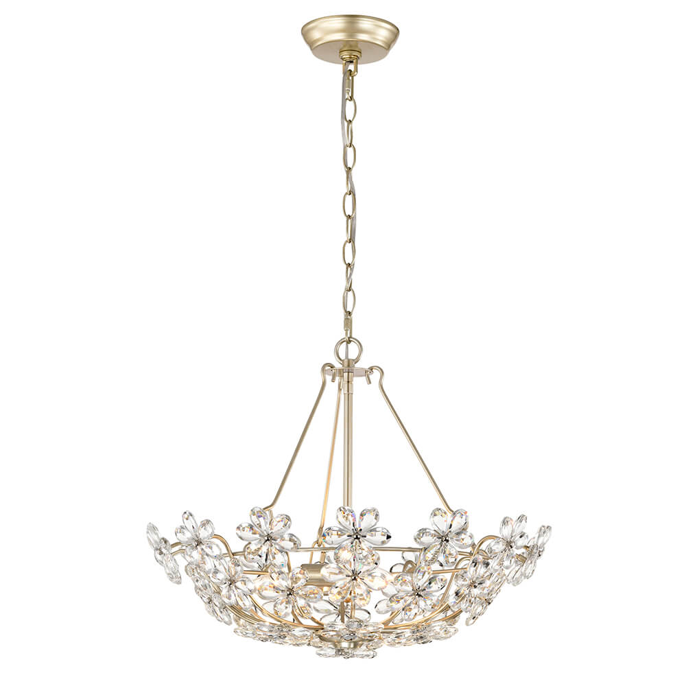 Rosa Glam 3-Light Brushed Silver-ish Champagne Daisy Crystal Glass Flower Chandelier FD-6808-JKB