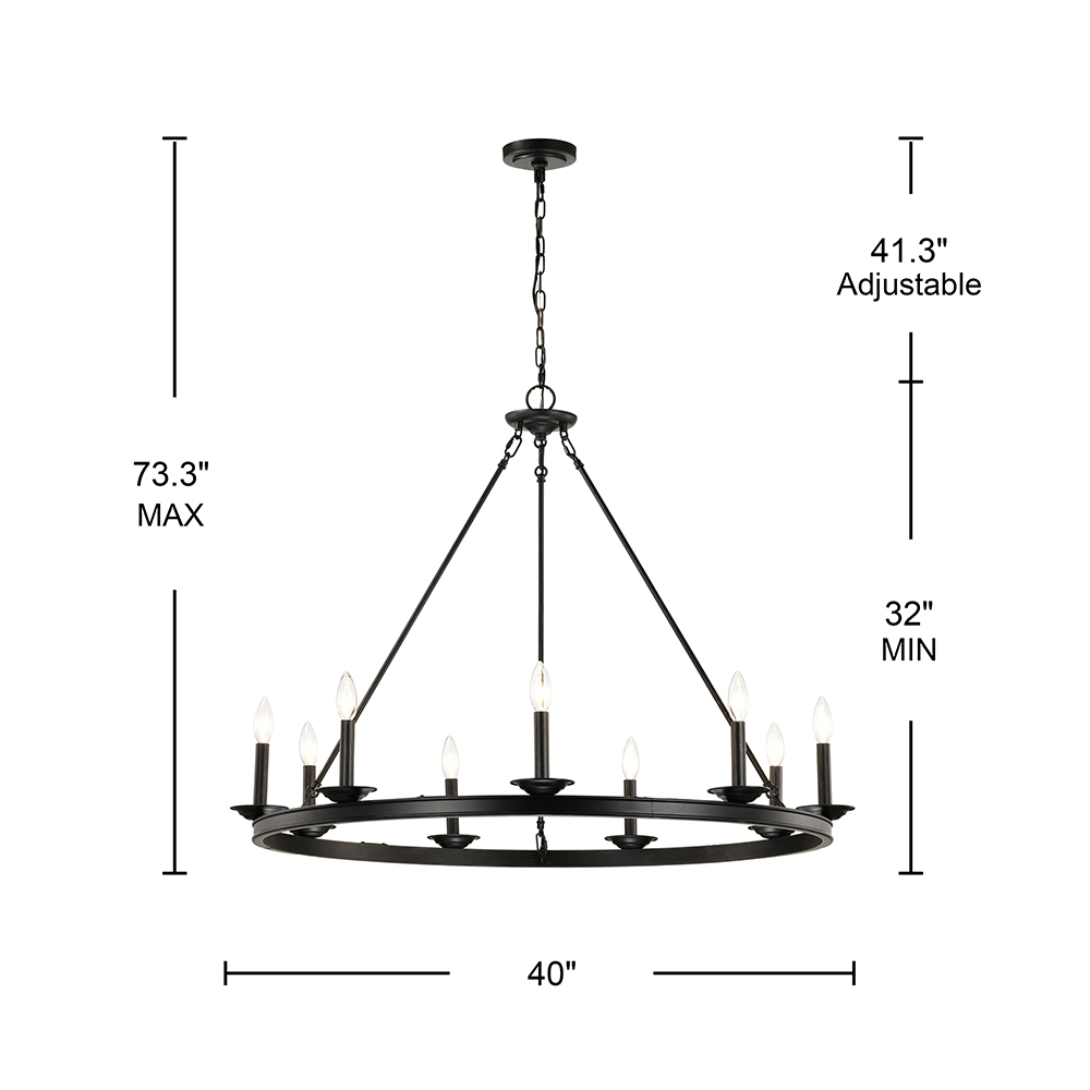 Eva 9-Light Antique Black Wagon Wheel Candle Style Round Chandelier FD-8521-WBY