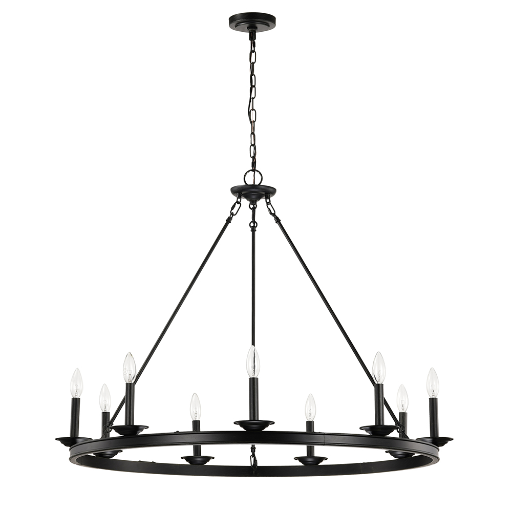 Eva 9-Light Antique Black Wagon Wheel Candle Style Round Chandelier FD-8521-WBY