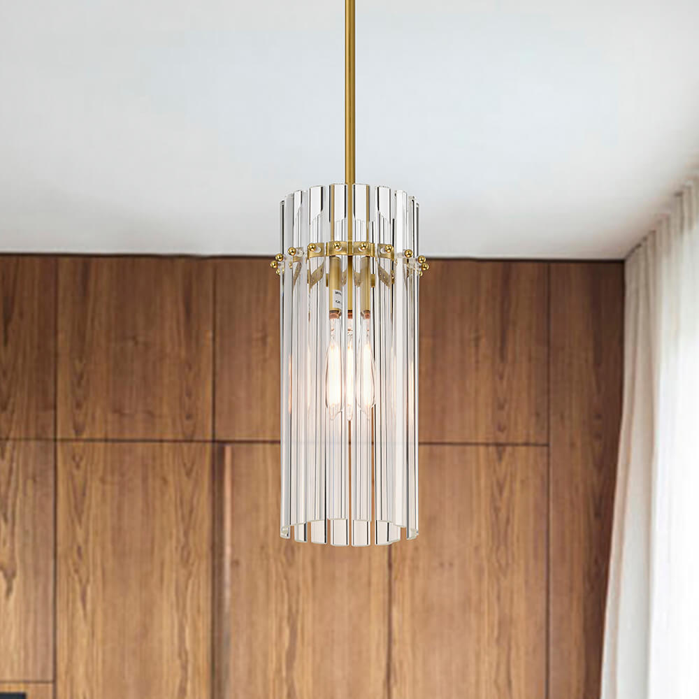 Casandra Brushed Brass 1 Light Crystal Glass Rod Mini Pendant Chandelier FD-8673-NZV