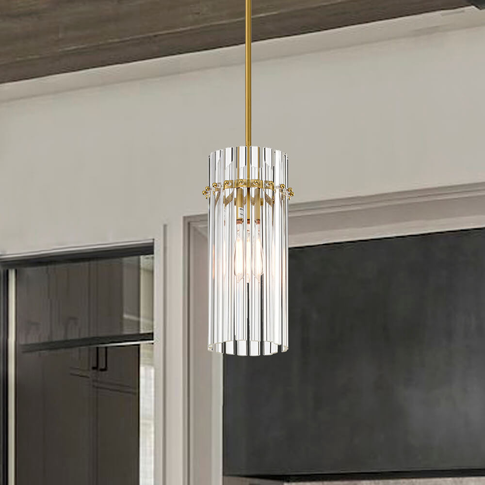 Casandra Brushed Brass 1 Light Crystal Glass Rod Mini Pendant Chandelier FD-8673-NZV