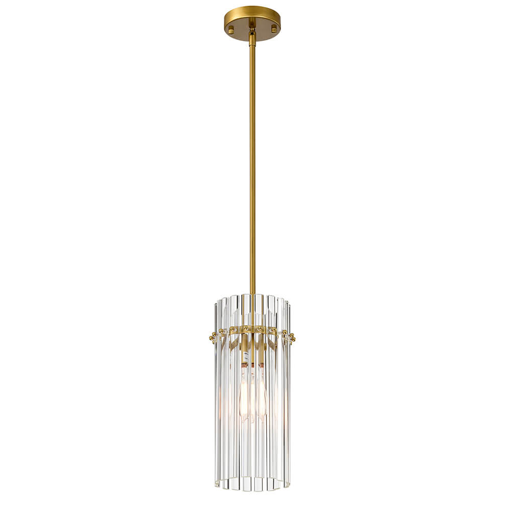 Casandra Brushed Brass 1 Light Crystal Glass Rod Mini Pendant Chandelier FD-8673-NZV