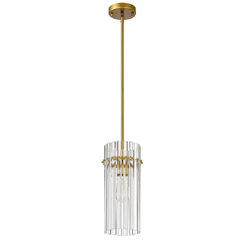 Casandra Brushed Brass 1 Light Crystal Glass Rod Mini Pendant Chandelier FD-8673-NZV