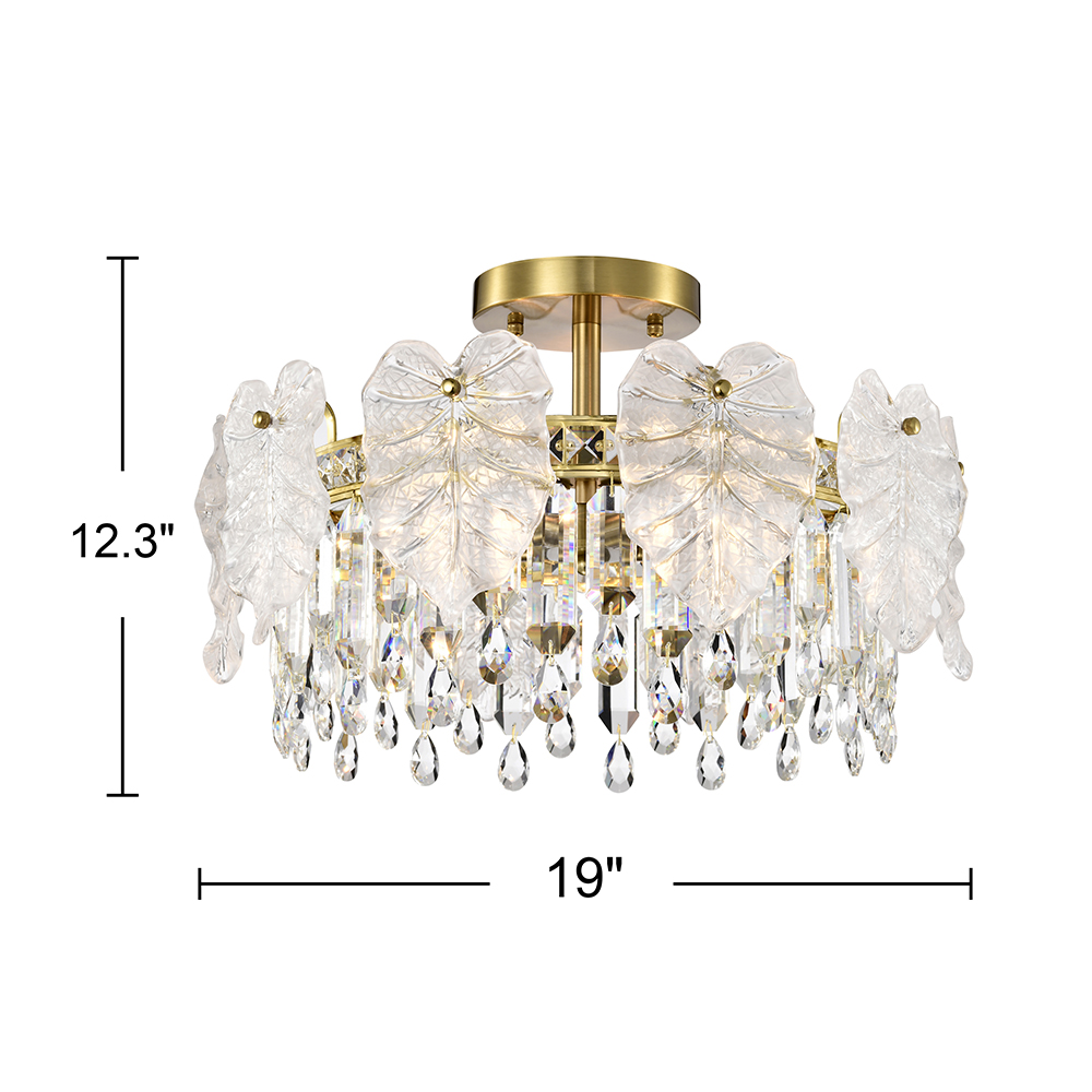 Alma 5-Light Brushed Shiny Brass Leaf-shaped Glass Crystal Flush Mount FD-8813-ECQ