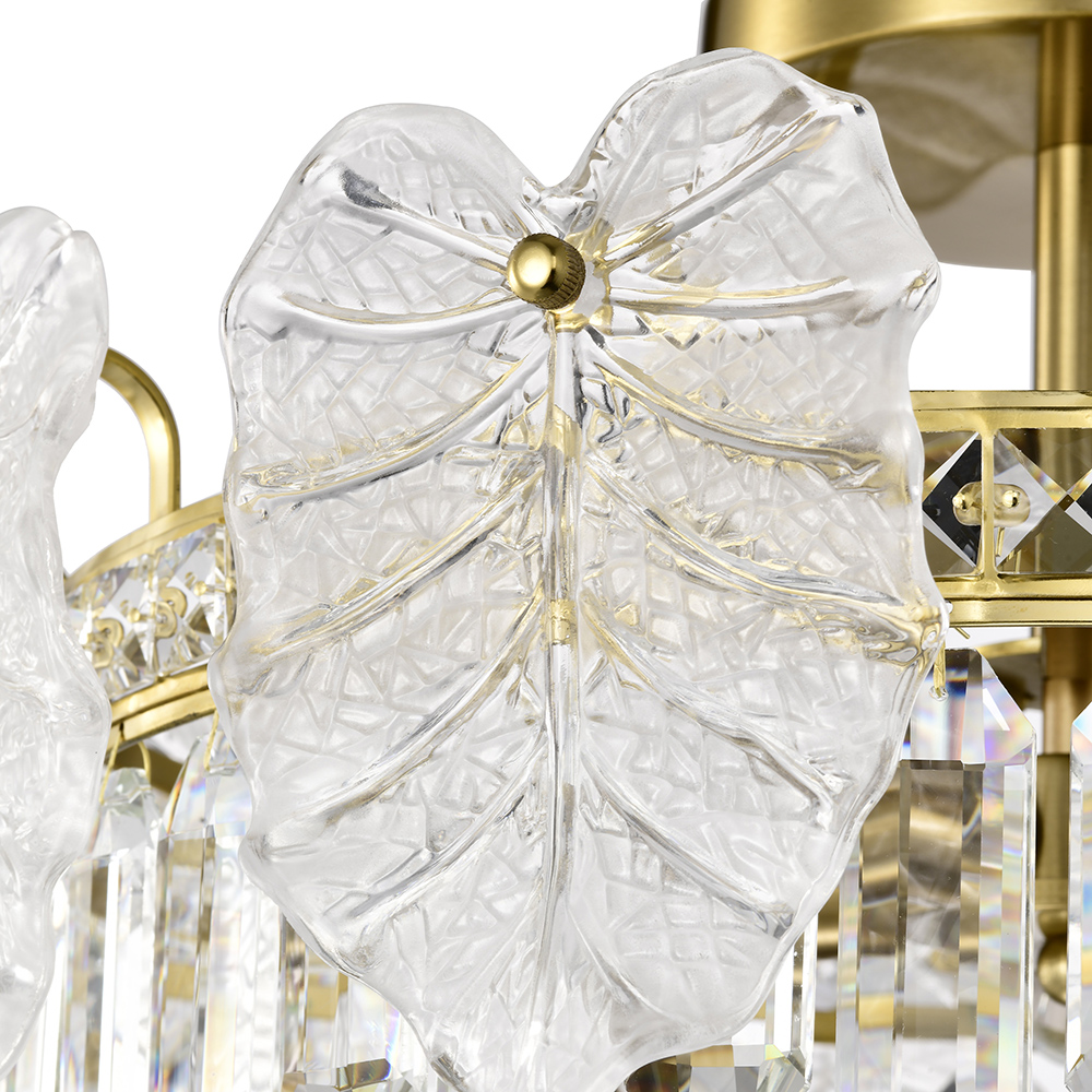 Alma 5-Light Brushed Shiny Brass Leaf-shaped Glass Crystal Flush Mount FD-8813-ECQ