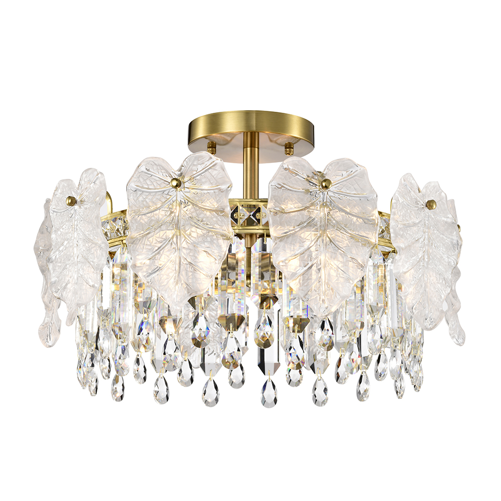 Alma 5-Light Brushed Shiny Brass Leaf-shaped Glass Crystal Flush Mount FD-8813-ECQ