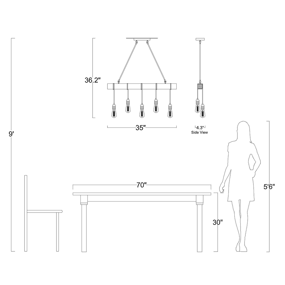 Irma Natural Wooden Beam Linear Chandelier with 5 Lights FD-9331-FHC