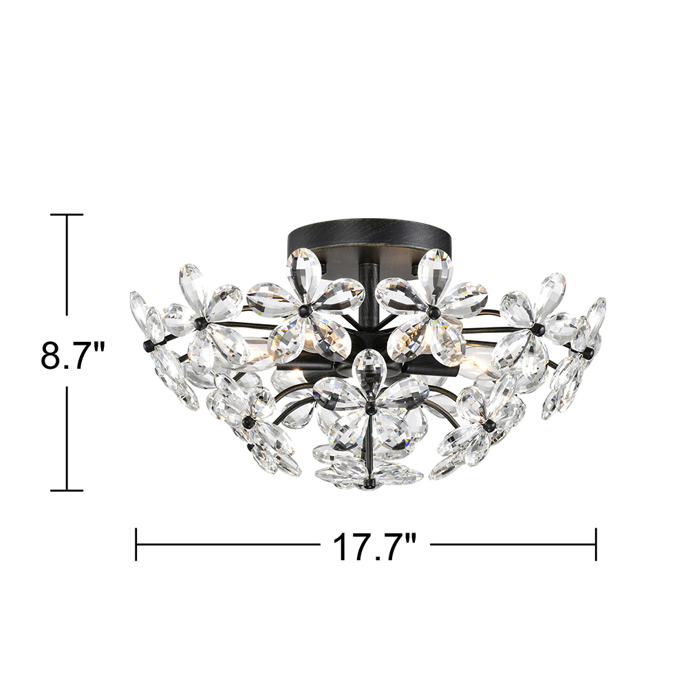 Rosa 6 Lights Antique Black Daisy Flower Crystal Flush Mount FD-9485-LKG