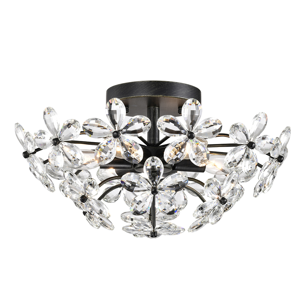 Rosa 6 Lights Antique Black Daisy Flower Crystal Flush Mount FD-9485-LKG