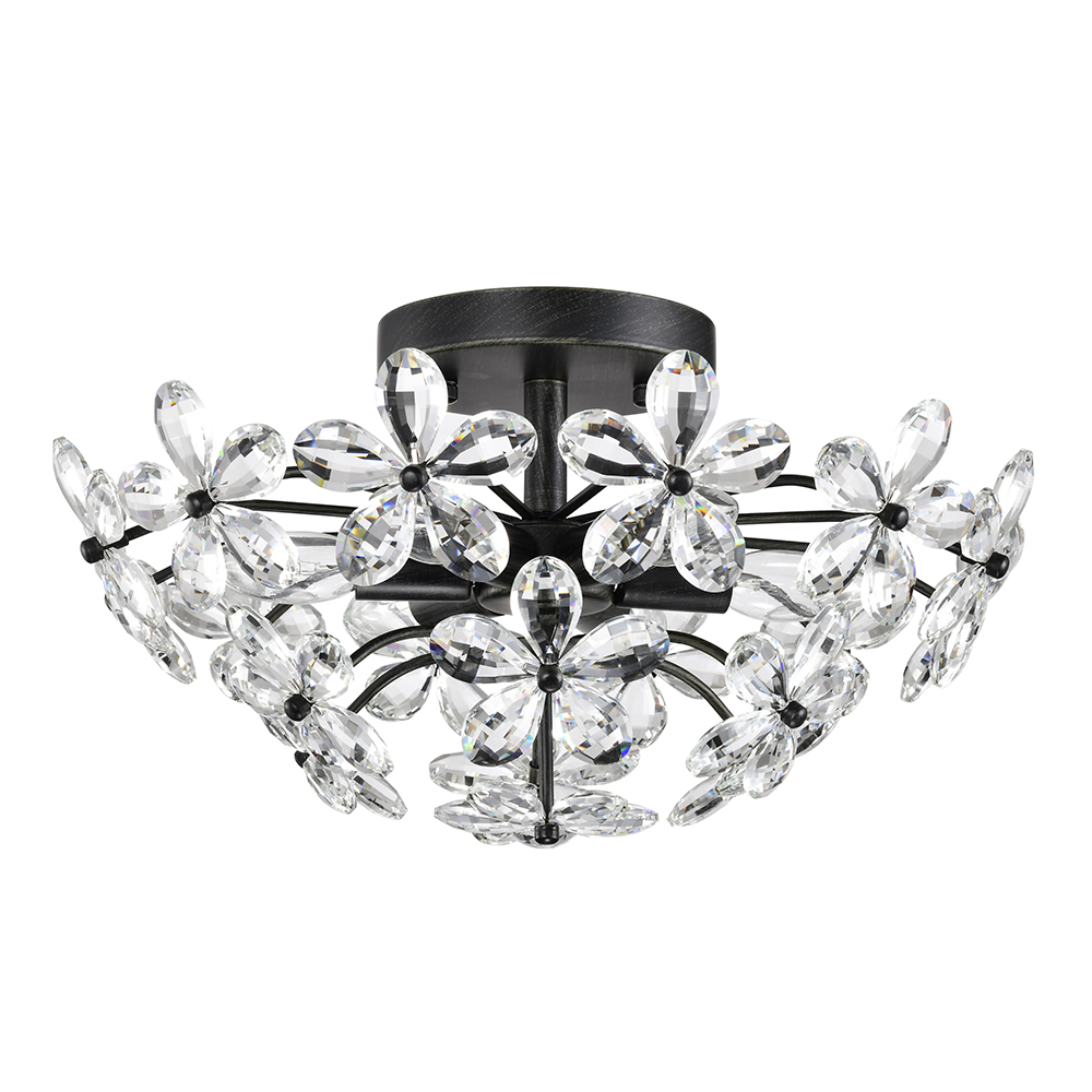 Rosa 6 Lights Antique Black Daisy Flower Crystal Flush Mount FD-9485-LKG