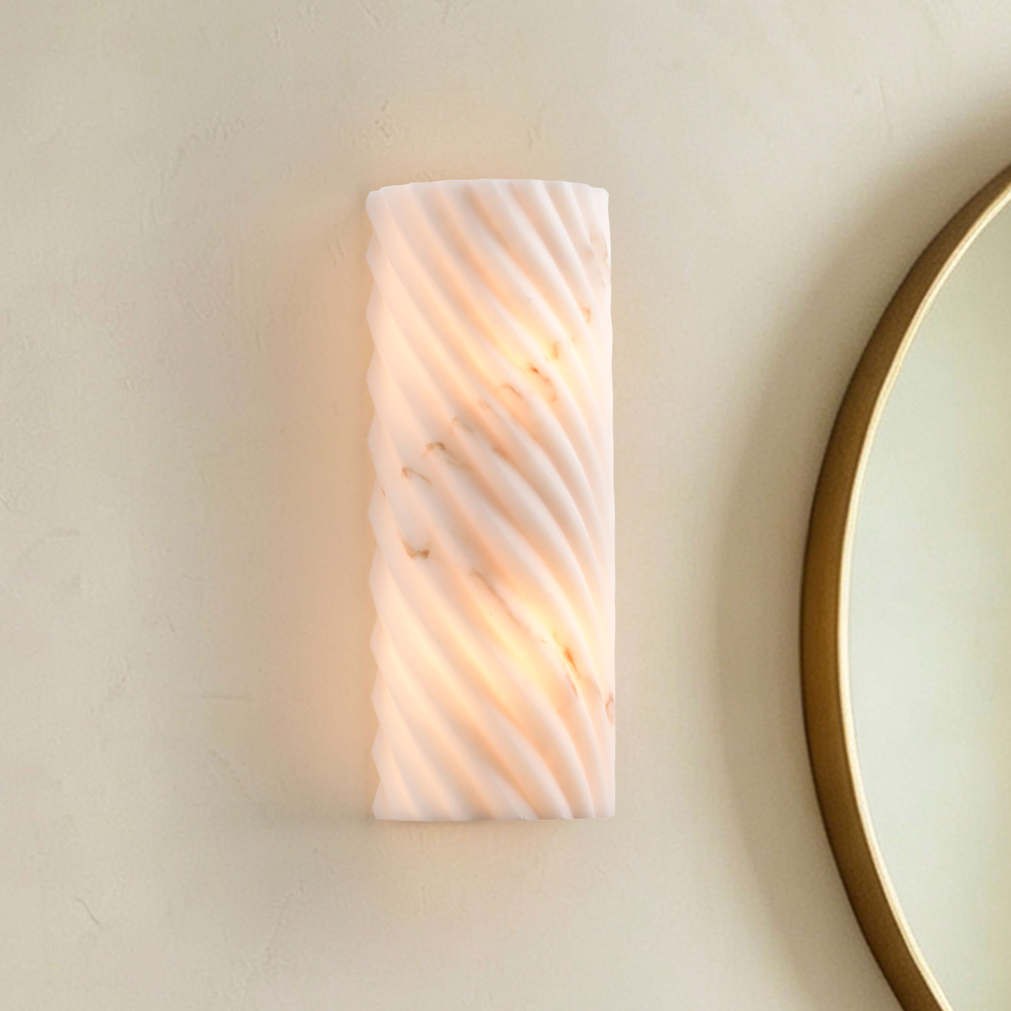 Jojospring Alba 2-Light Faux Alabaster Swirl Ribbed Shade Wall Sconce - Low-gloss Warm Brass Finish FD-9918-XSSF