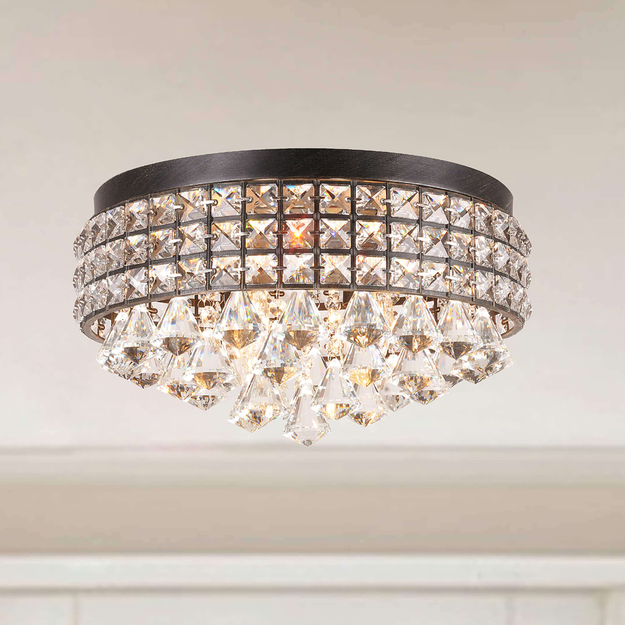 Silver Orchid Taylor iron shade crystal flush mount chandelier