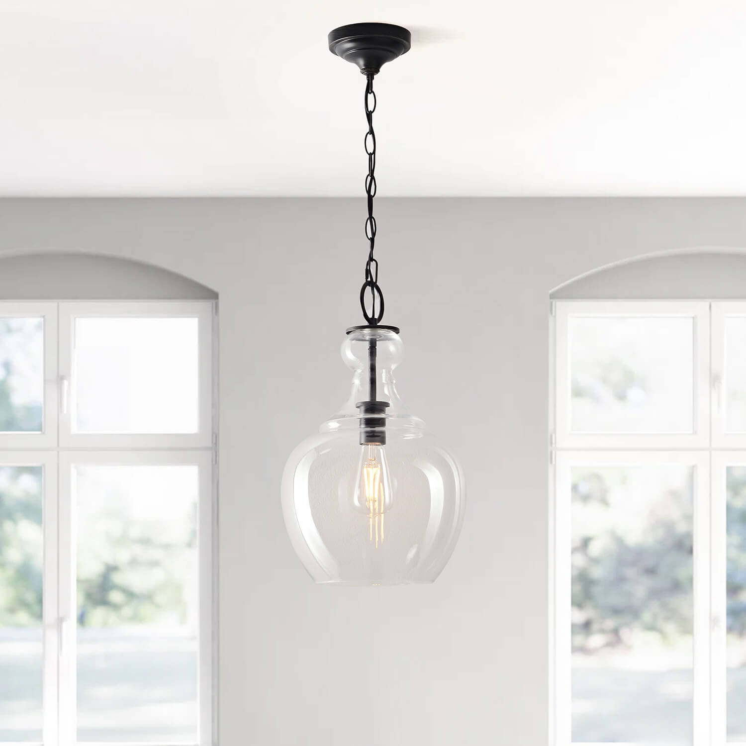 Belinda Matte Black Finish Single Light Clear Glass Pendant Chandelier LJ-0332-AQEQ