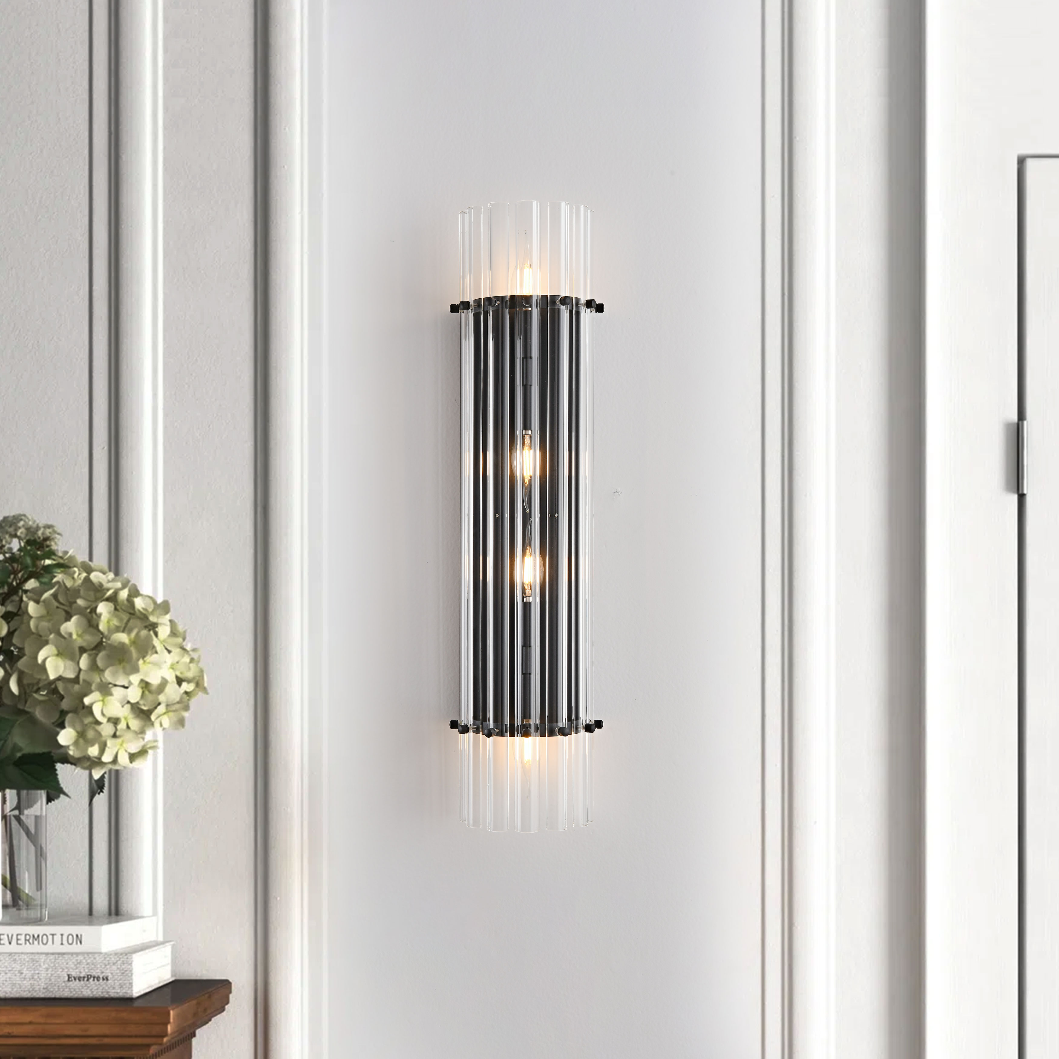 Casandra 4-Light Clear Crystal Glass Bar Wall Sconce - Black LJ-0945-JPQJ