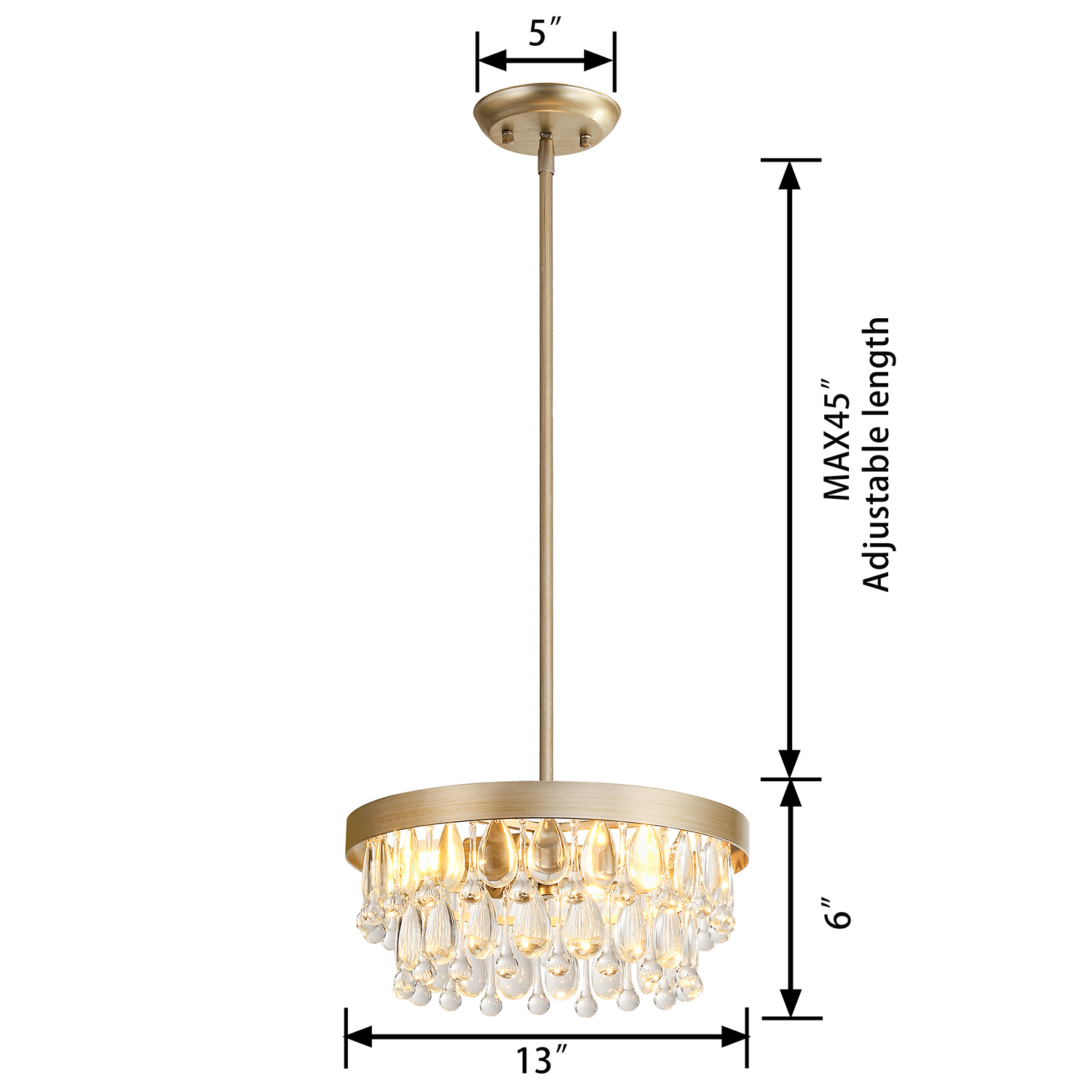 3-light 13" Crystal Teardrop Brushed Champagne Silver Chandelier LJ-1024-UFH