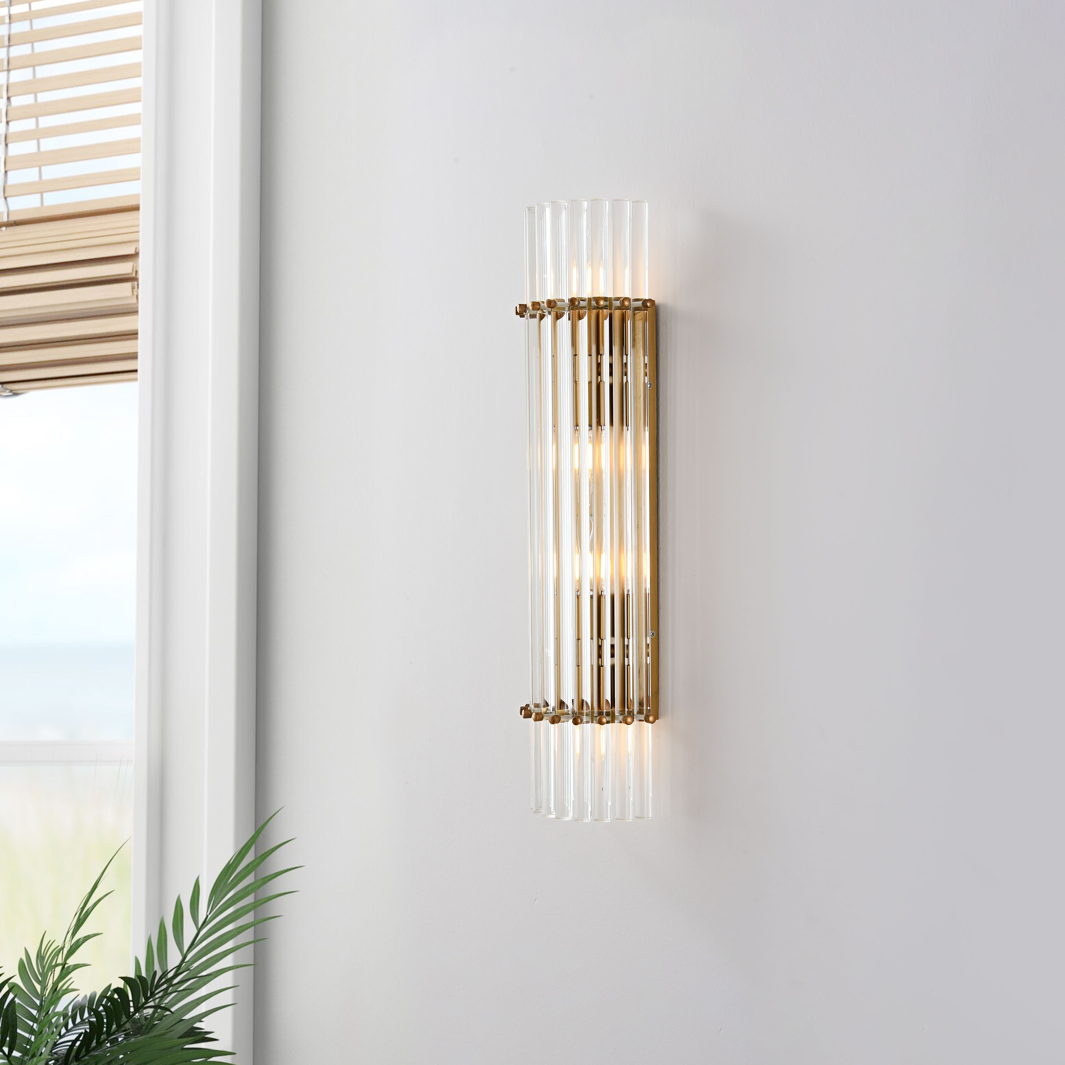 Jojospring Casandra 4-Light Brushed Brass Solid Crystal Glass Bars Wall Sconce LJ-1054-ZLKY