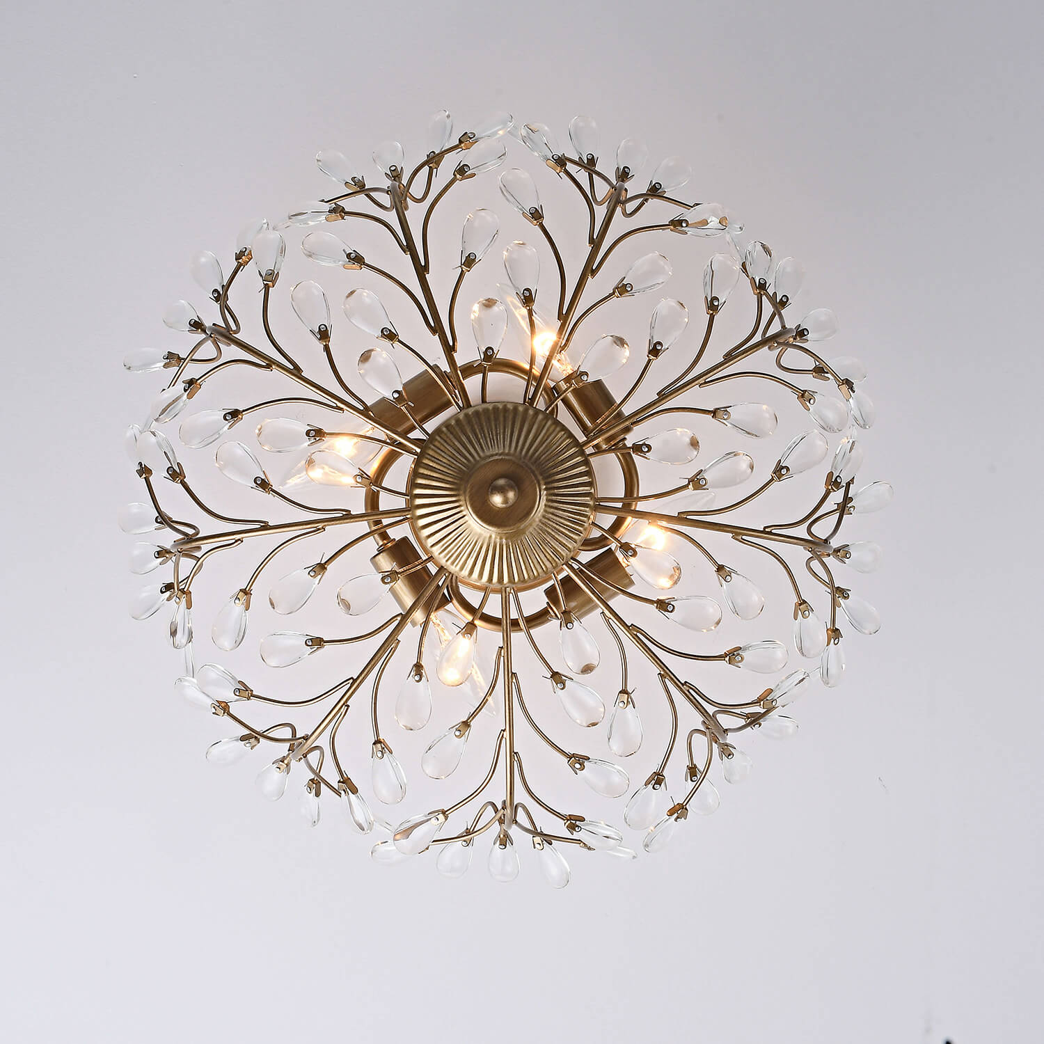 Flavia Brushed Brass 4-light Crystal Beaded 9-Branch Semi-Flush Mount LJ-1084-ZEB