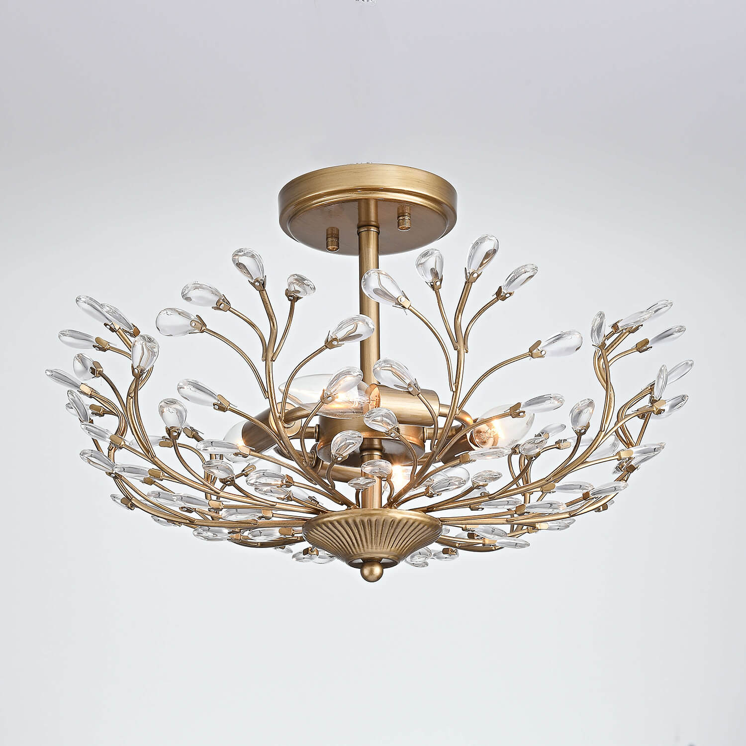 Flavia Brushed Brass 4-light Crystal Beaded 9-Branch Semi-Flush Mount LJ-1084-ZEB