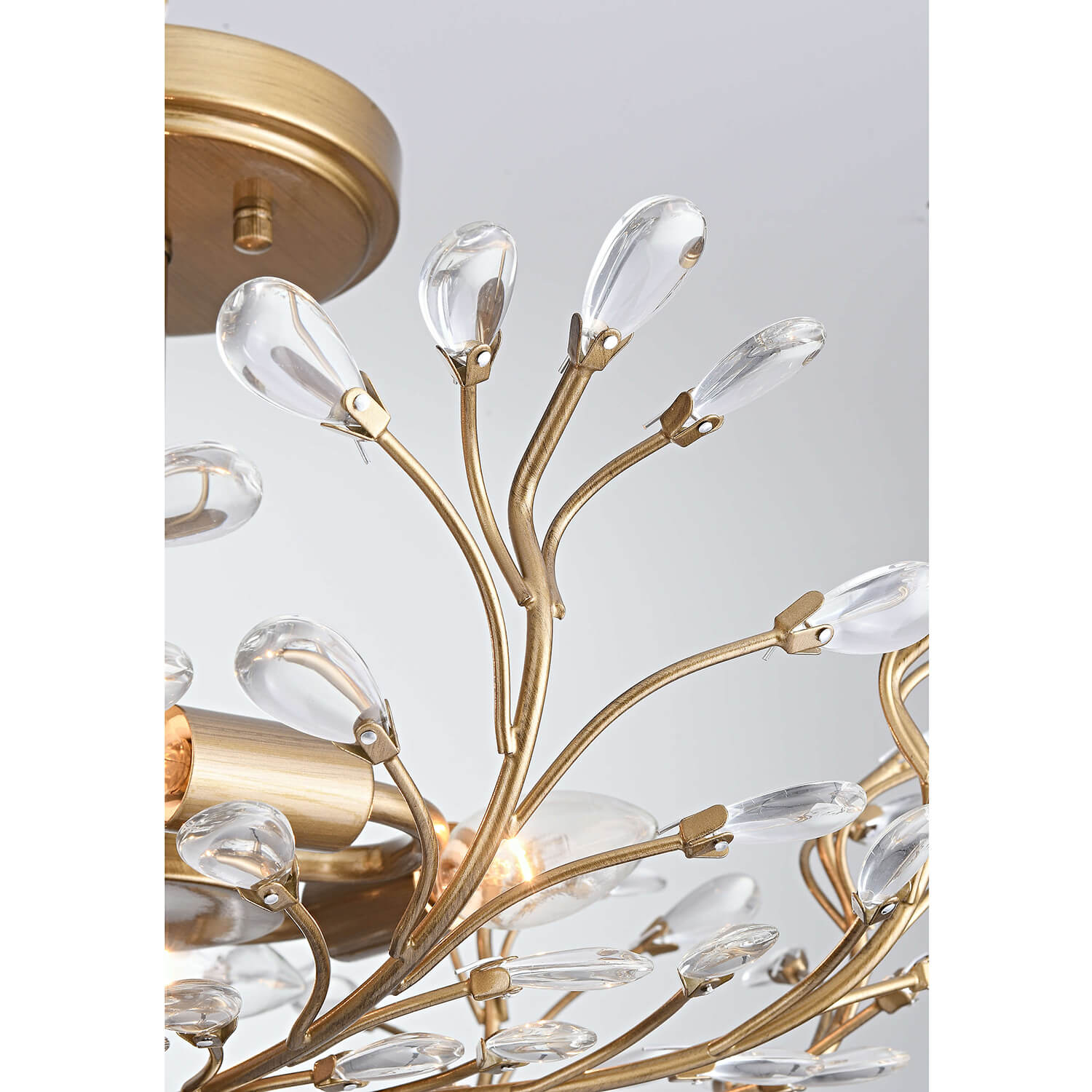 Flavia Brushed Brass 4-light Crystal Beaded 9-Branch Semi-Flush Mount LJ-1084-ZEB