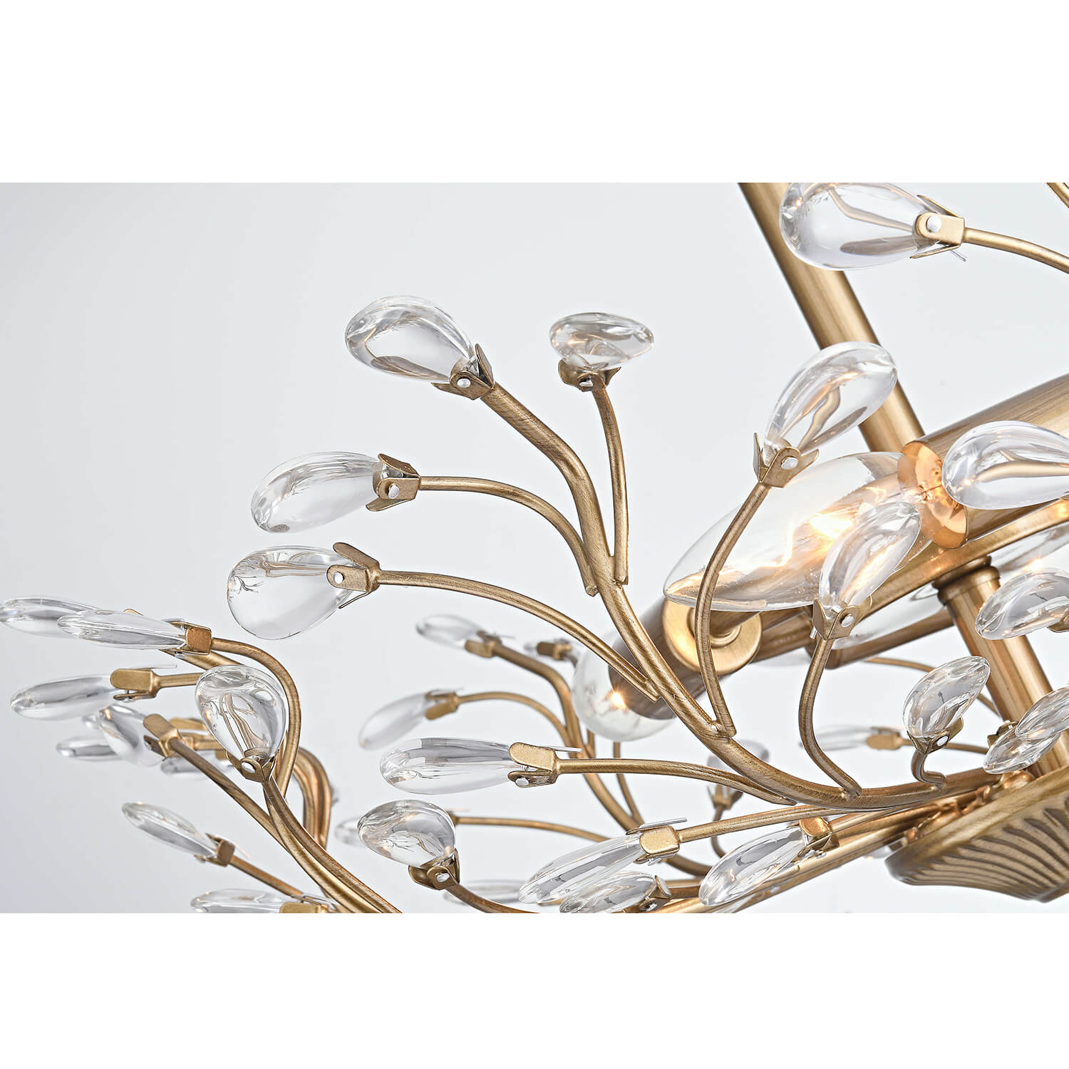 Flavia Brushed Brass 4-light Crystal Beaded 9-Branch Semi-Flush Mount LJ-1084-ZEB